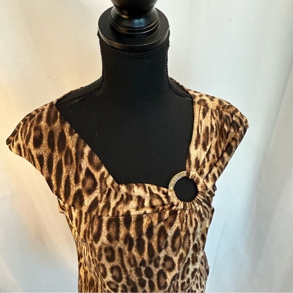MICHAEL Michael Kors brown tan leopard animal print asymmetrical neckline blouse - Picture 4 of 12